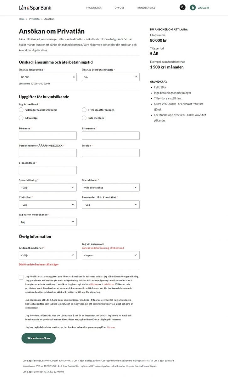Ansökan om Privatlån
