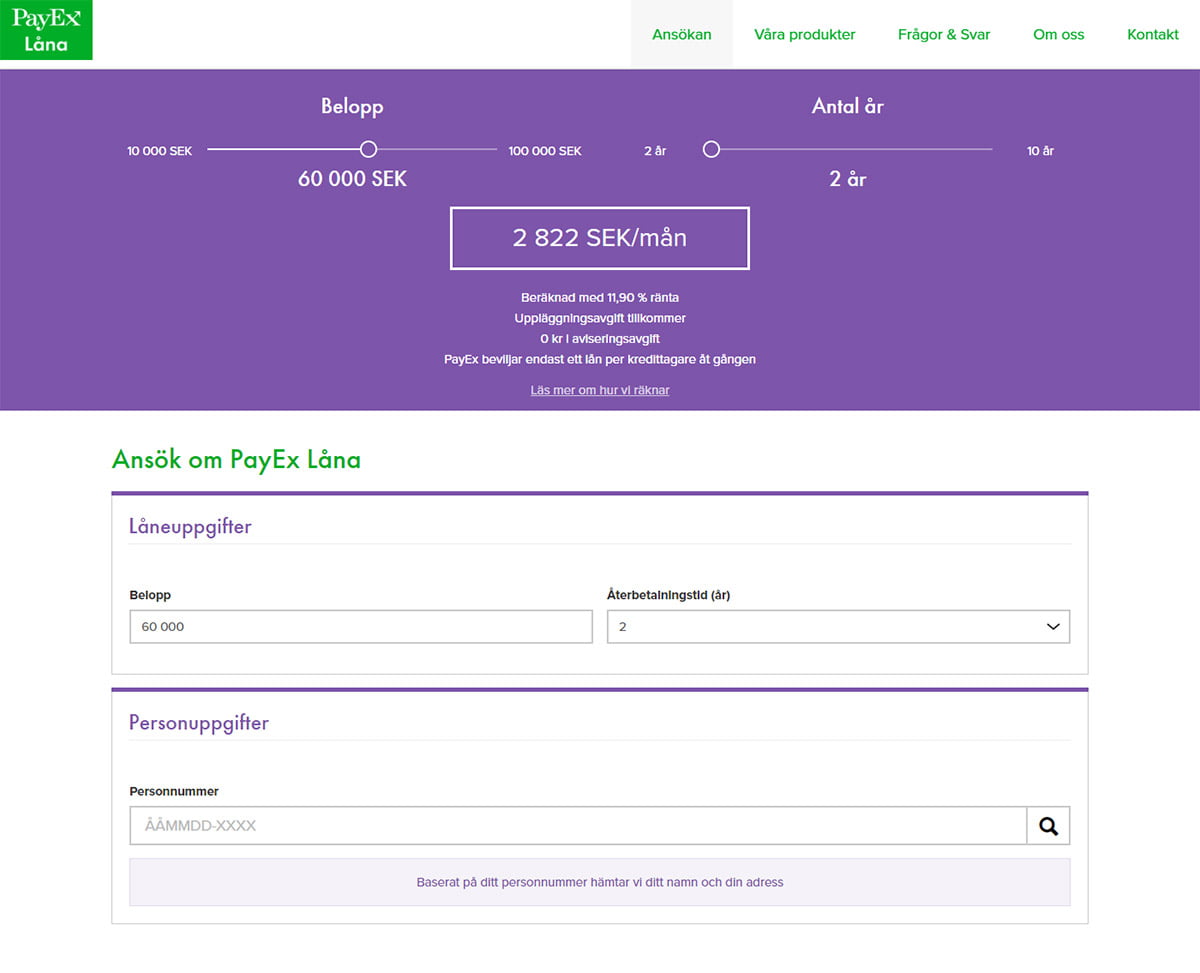 Ansök om PayEx Låna
