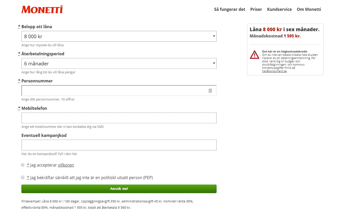 Monetti låneformlär