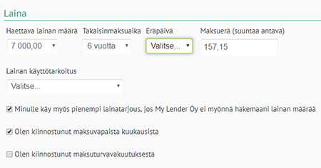 MyLenderin lainahakemus