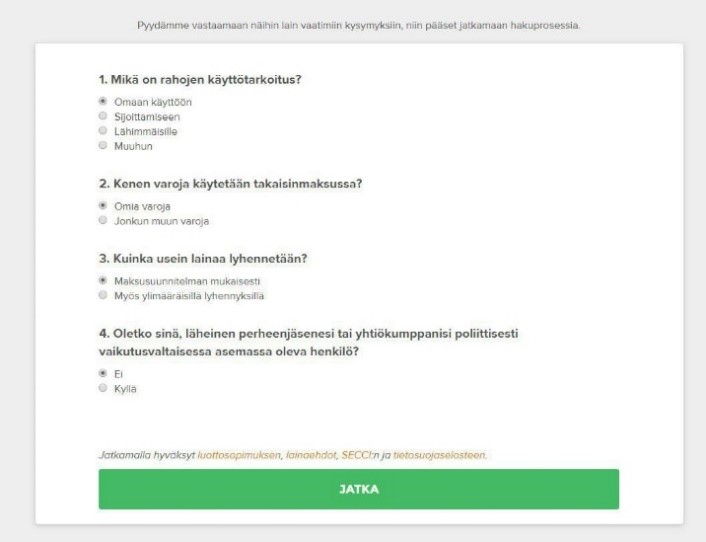 Kokemus Credigo-palvelusta | Credigo pyytää asiakasta kertomaan, mihin lainarahat käytetään sekä kuinka lainaa lyhennetään.