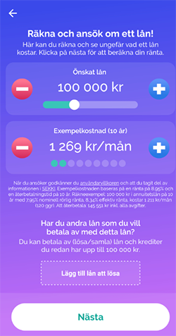 Bynks mobilversion av låneansökan