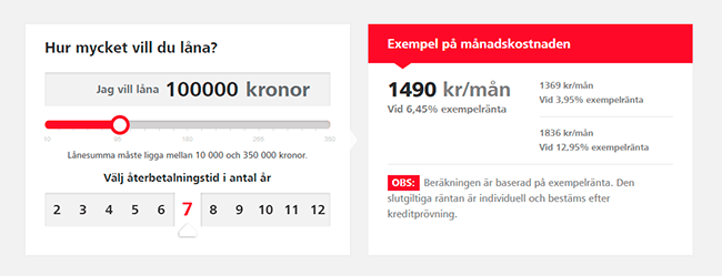 En skärmdump av Santanders låneansökan.