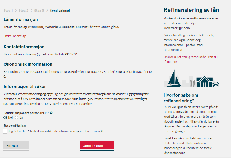 Anmeldelse av Bank Norwegian | Oppsummering av lånesøknaden