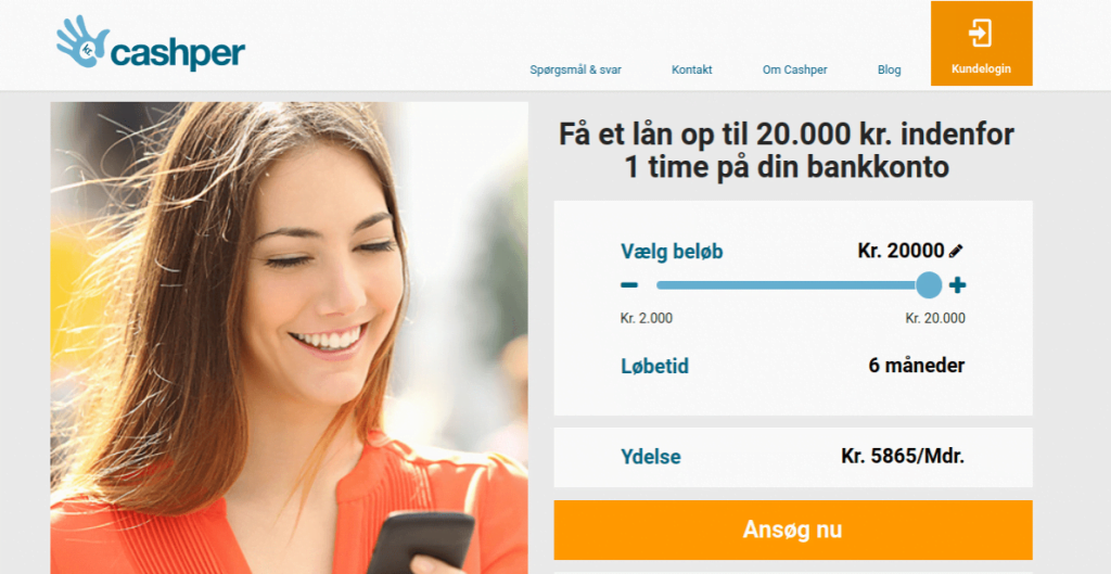 Anmeldelse af Cashper | Man skal vælge lånebeløb.