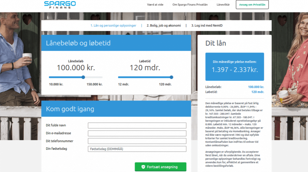 Anmeldelse af Spargo Finans | Man får et overblik over lånet og skal indtaste personlige oplysninger.