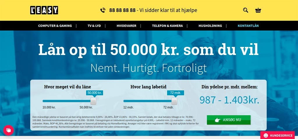 L’EASY Kontantlån lånebeløb og løbetid