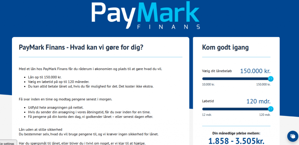 Paymark Finans Lånebeløb og løbetid skal her vælges