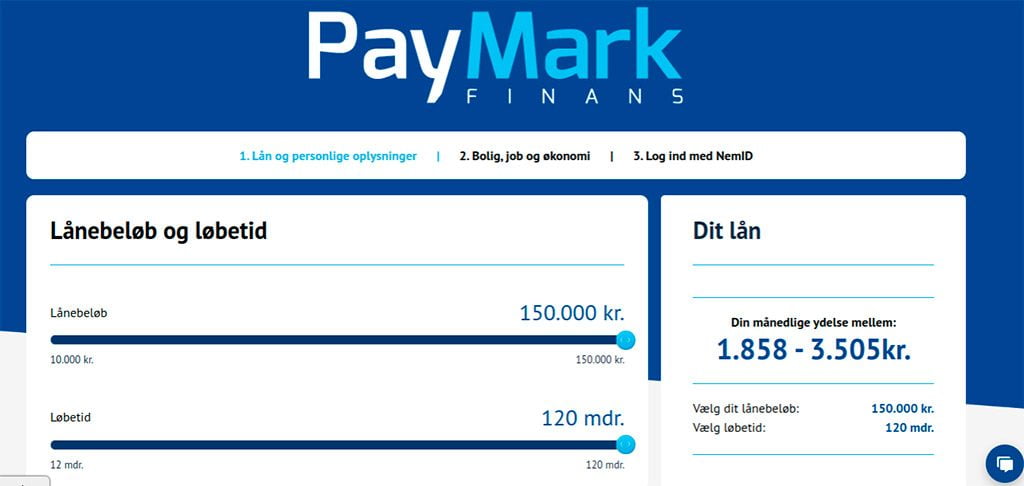Paymark Finans Lånebeløb og løbetid