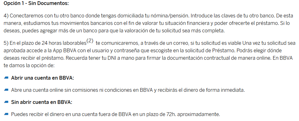 Condiciones préstamo BBVA
