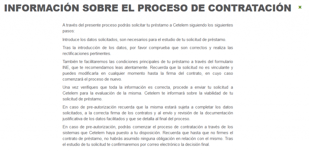 Información del contrato de Cetelem