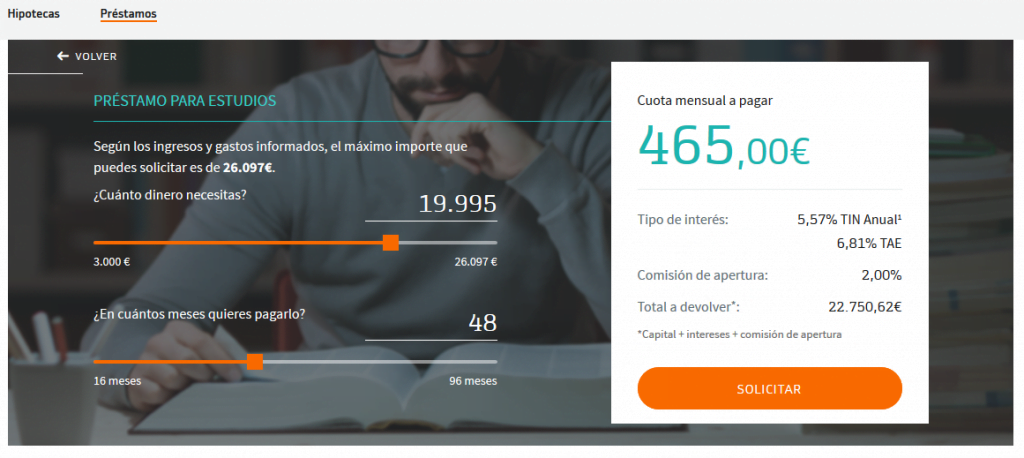 Simulador del préstamo de Bankinter