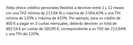 Interés y TAE de Welp